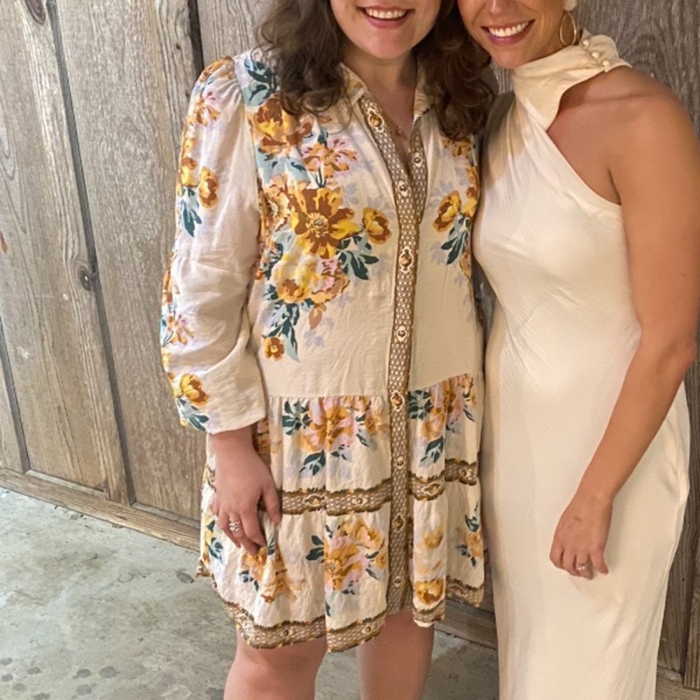 Anthropologie cream floral button up dress size XL